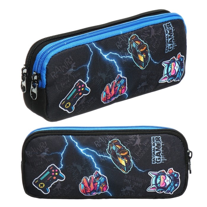 Пенал мягкий, 2 отделения, объёмный, 90 х 220 х 40 мм, Stavia Пенал мягкий, 2 отделения, объёмный, 90 х 220 х 40 мм, Stavia "Gamer" чёрный 86231