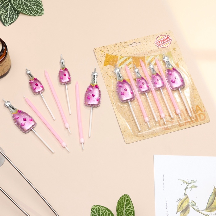 Набор свечей для торта, 7 шт Набор свечей для торта, 7 шт "Розовое шампанское", розовый