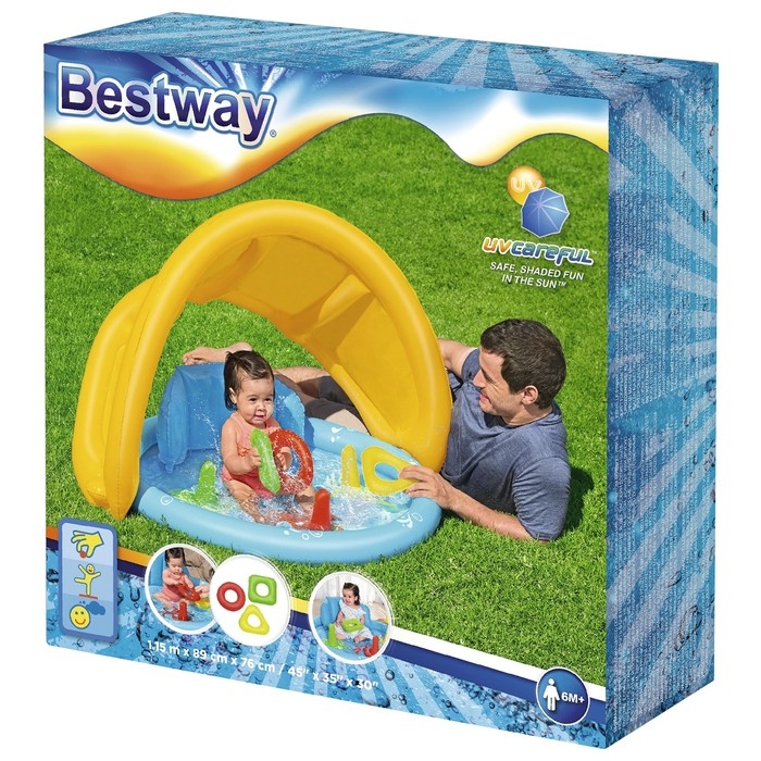 Бассейн надувной «Ракушка», 115 х 89 х 76 см, с навесом, от 6 месяцев, 52568 Бассейн надувной «Ракушка», 115 х 89 х 76 см, с навесом, от 6 месяцев, 52568
