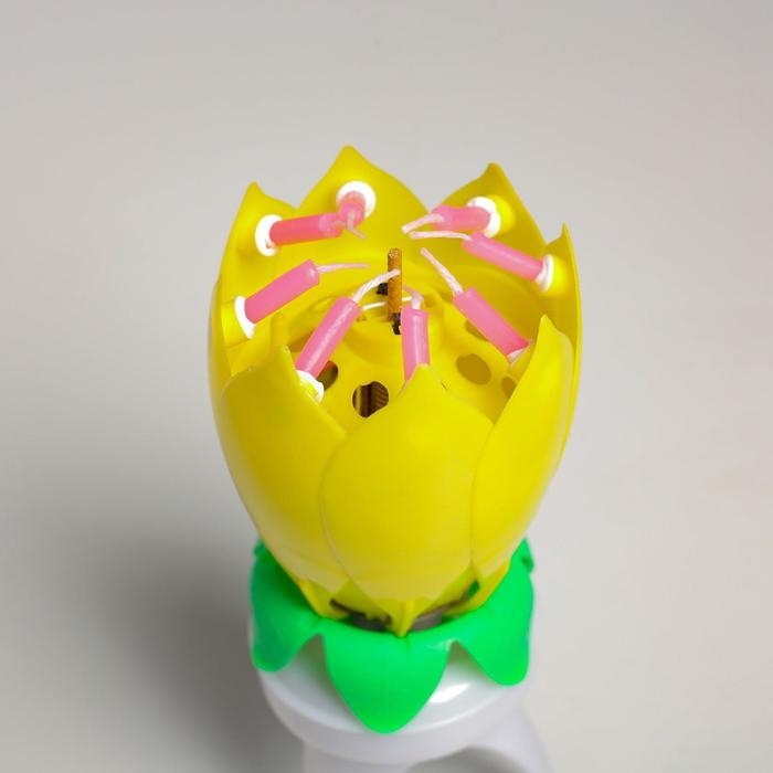 Свеча для торта музыкальная  Свеча для торта музыкальная "Тюльпан", крутящаяся, жёлтая, 14,5×6 см