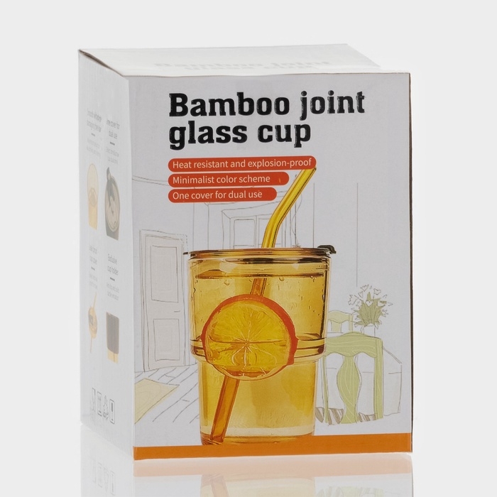 Стакан стеклянный с крышкой и трубочкой, 450 мл Стакан стеклянный с крышкой и трубочкой, 450 мл