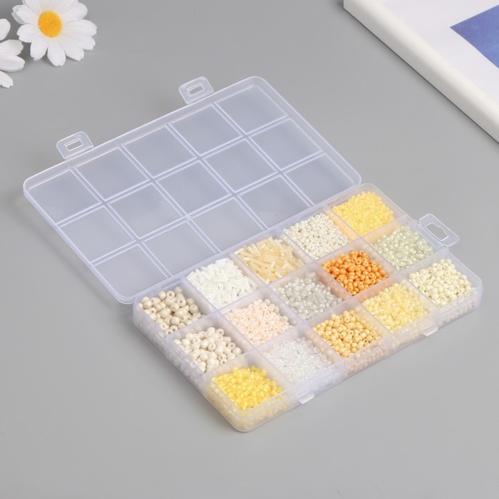 Бисер стекло 6/0, 8/0, 12/0 в шкатулке  Бисер стекло 6/0, 8/0, 12/0 в шкатулке "Телесный" стеклярус 15,5х9,5х1,6 см