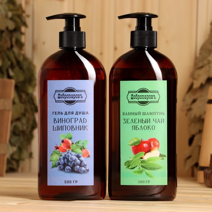 Набор гель для душа Набор гель для душа "Виноград-Шиповник" и шампунь "Зеленый чай-Яблоко" 500 мл