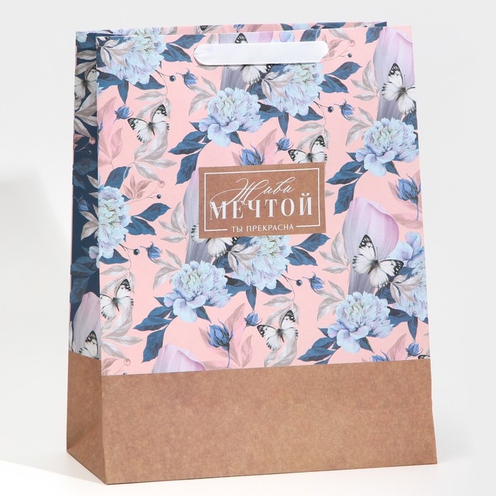 Пакет подарочный крафтовый горизонтальный, упаковка, «Живи мечтой», L 31 х 40 х 11,5 см Пакет подарочный крафтовый горизонтальный, упаковка, «Живи мечтой», L 31 х 40 х 11,5 см