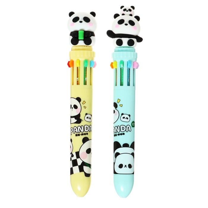 Ручка шариковая автоматическая 10-ти цветная, стержень 0,7 мм, Ручка шариковая автоматическая 10-ти цветная, стержень 0,7 мм, "Панда", МИКС