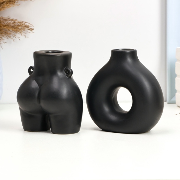 Набор подсвечников Набор подсвечников "Марта и Меланд" черный глянец, 2шт/5х10см/10х8см