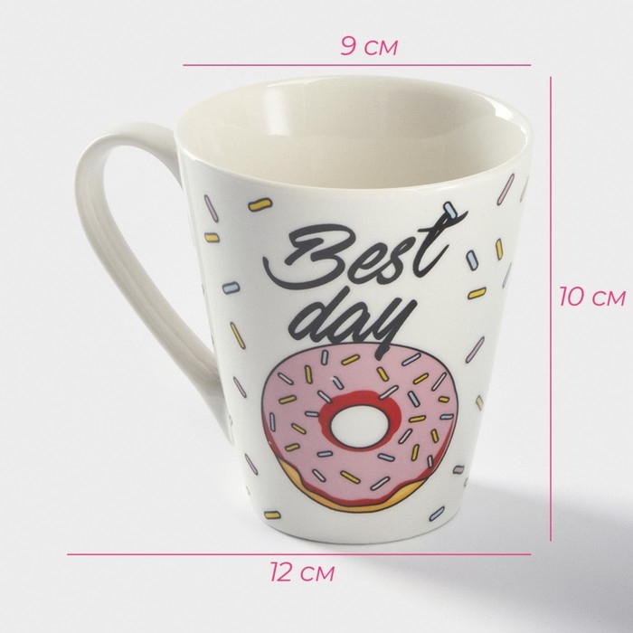 Кружка фарфоровая Доляна «Пончики», 320 мл, цвет белый