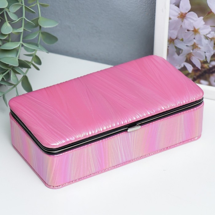 Шкатулка кожзам для украшений  Шкатулка кожзам для украшений "Полосы.Текстура. Розовые переливы" 6х9,8х18,5 см