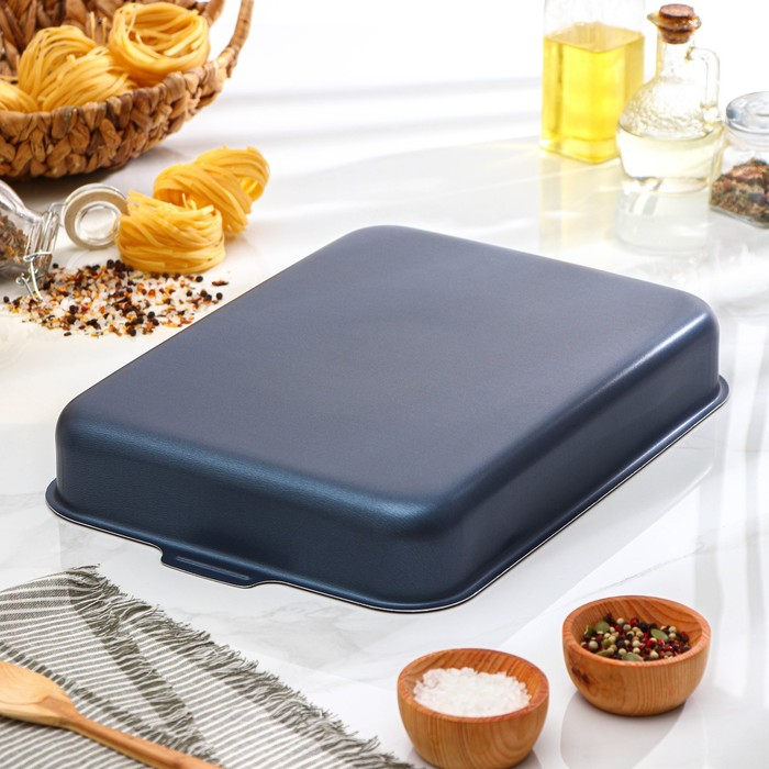 Набор противней с цельными ручками, без крышек, 2 предмета: 19×25 см, 27×35 см, h=6 см, антипригарное покрытие, цвет синий Набор противней с цельными ручками, без крышек, 2 предмета: 19×25 см, 27×35 см, h=6 см, антипригарное покрытие, цвет синий