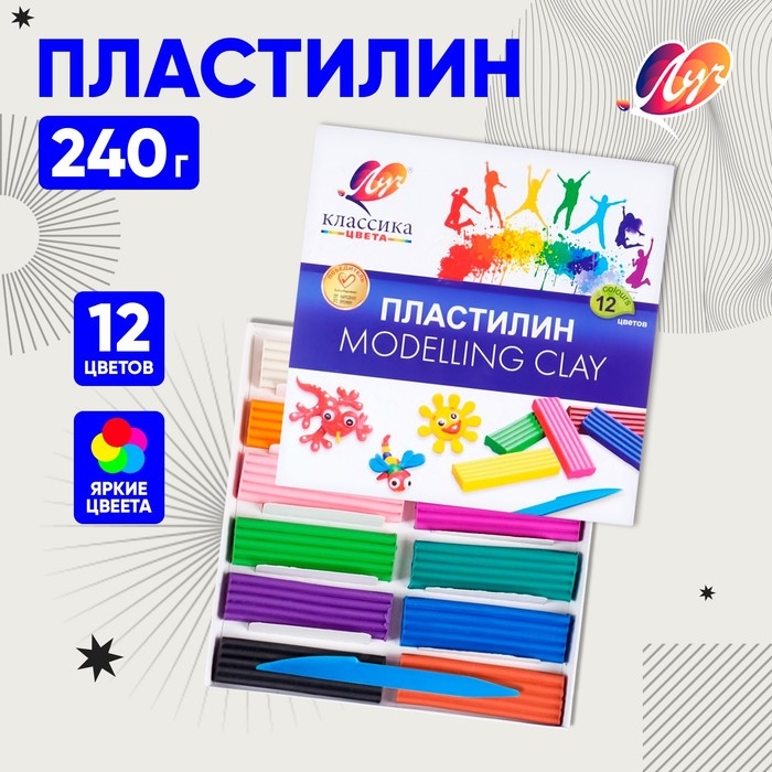 Пластилин 12 цветов 240 г  Пластилин 12 цветов 240 г "Классика"