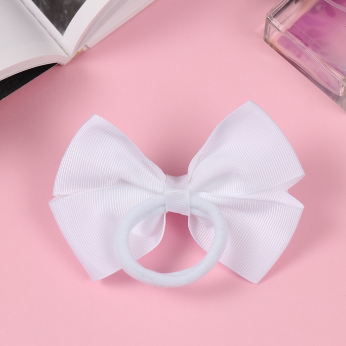 Резинка для волос Резинка для волос "Школьница" бант горох, 9 см, белый