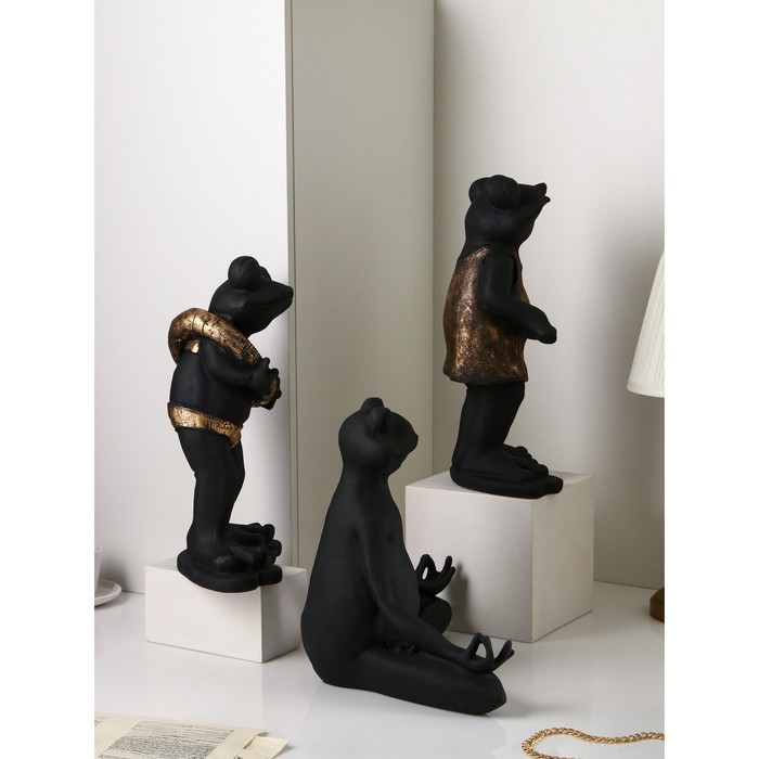 Набор фигур «Лягушки», полистоун, 38 см, цвет чёрно-золотой Набор фигур «Лягушки», полистоун, 38 см, цвет чёрно-золотой