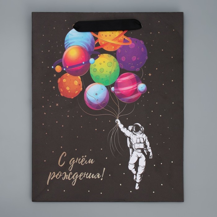 Пакет подарочный крафтовый вертикальный, упаковка, «С Днём рождения», ML 23 х 27 х 11.5 см