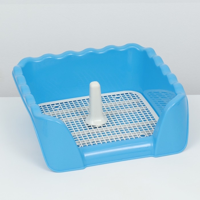 Туалет для собак с высокими бортами и съемной сеткой 43х43х15 см, голубой Туалет для собак с высокими бортами и съемной сеткой 43х43х15 см, голубой