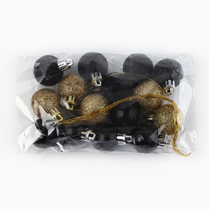 Новогодние шары ёлочные, на Новый год, d=3 см, 15 шт., цвет золотой и чёрный Новогодние шары ёлочные, на Новый год, d=3 см, 15 шт., цвет золотой и чёрный