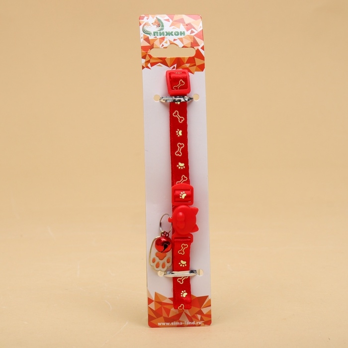 Ошейник кошачий Ошейник кошачий "Лапка" светящийся, с бубенчиком и подвесом, 30 х 1 см, полиэстер, красный 1067108