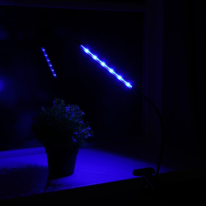 Фитосветильник светодиодный, 9 Вт, 250 мм, IP66, 5 В, USB, биколорный, прищепка, с таймером Фитосветильник светодиодный, 9 Вт, 250 мм, IP66, 5 В, USB, биколорный, прищепка, с таймером