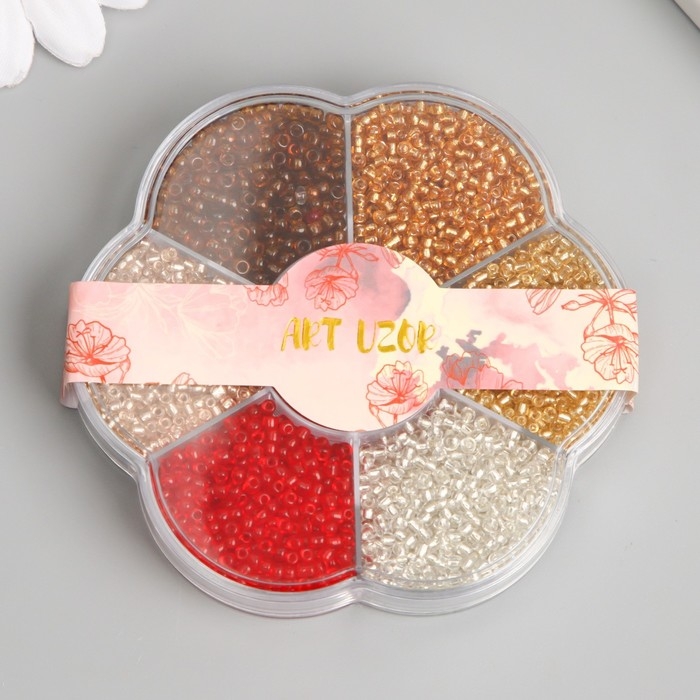 Бисер стекло 12/0 в цветке  Бисер стекло 12/0 в цветке "Огонь" цветной прозрачный 7 цветов х 8  гр 8,2х8,2х2 см