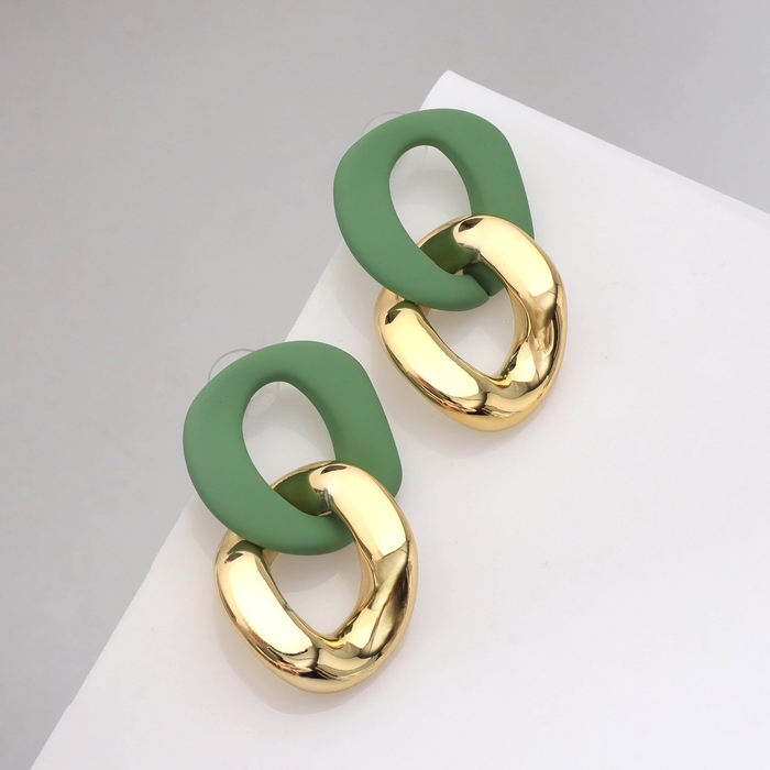 Серьги пластик «Цепь» 2 звена, цвет мятный в золоте Серьги пластик «Цепь» 2 звена, цвет мятный в золоте