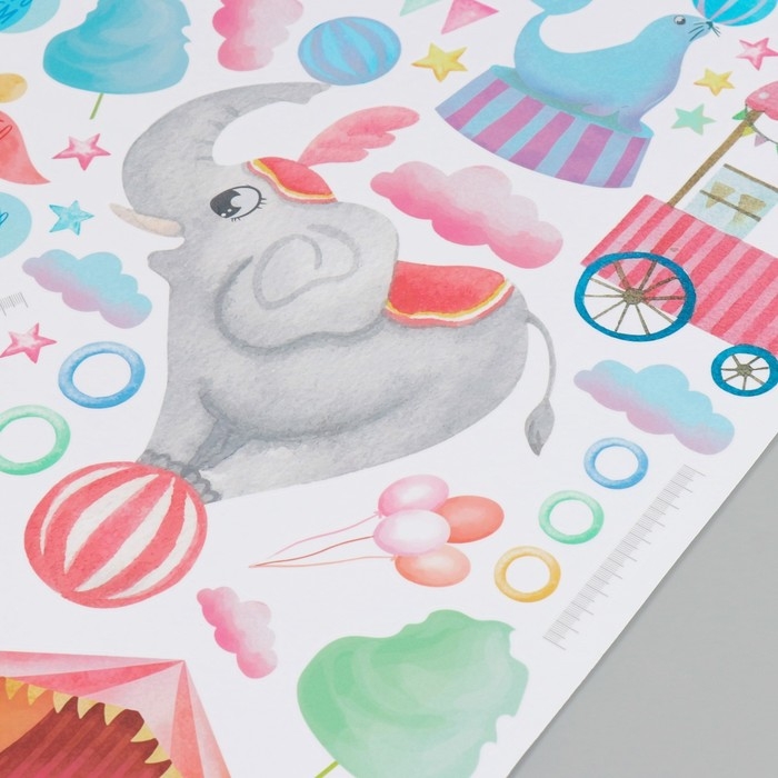 Наклейка интерьерная цветная ростомер  Наклейка интерьерная цветная ростомер "Представление в цирке" 50х70 см