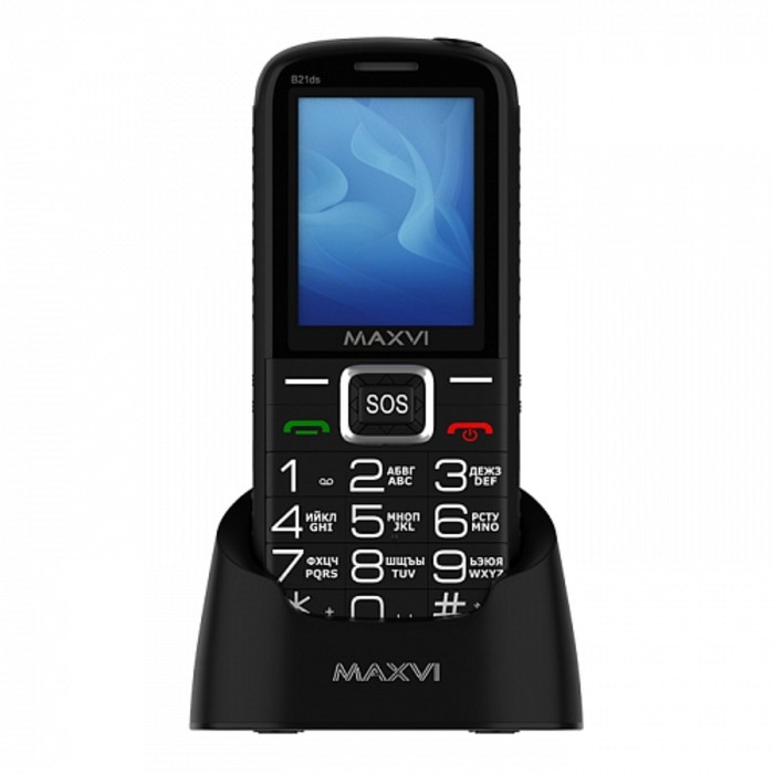 Сотовый телефон Maxvi B21ds, 2.4 Сотовый телефон Maxvi B21ds, 2.4",1.3Мп, microSD, 2sim, FM, SOS, док.станция,1600мАч,черный
