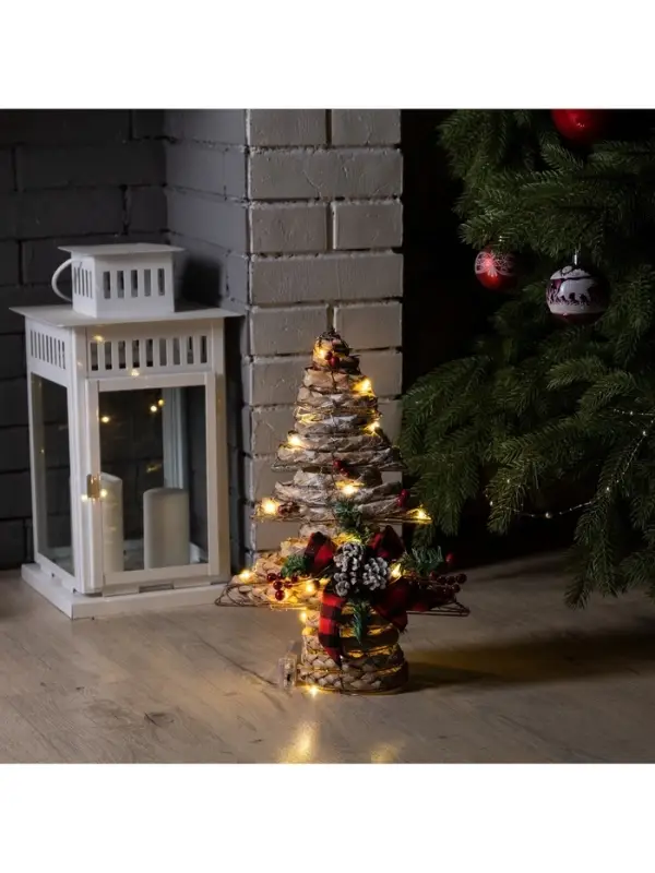 Светодиодная фигура &laquo;Ёлка с шишками&raquo; 31&times;40&times;9 см, текстиль, металл, от батареек AAх2, свечение тёплое белое