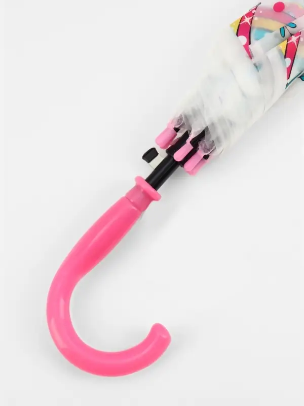 Зонт - трость детский &laquo;Розовый единорог&raquo;, полуавтоматический, 8 спиц, R=41/47 см, d=82 см, белый