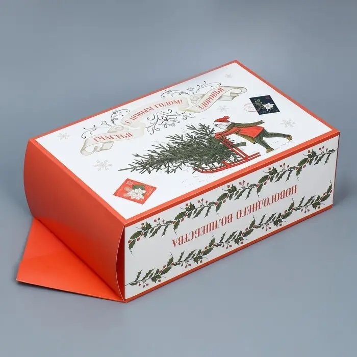 Коробка - конфета подарочная новогодняя складная «Ретро», 14 х 22 х 8 см, Новый год
