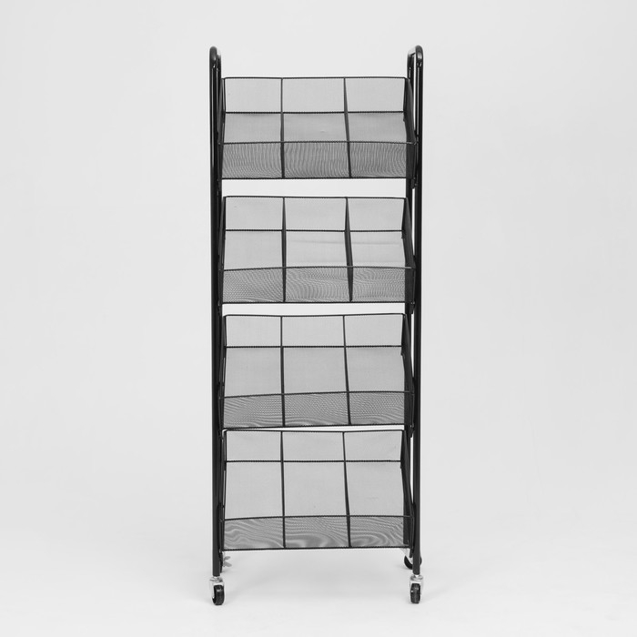 Стеллаж-накопитель разборный 4 этажа, 12 корзин, на колесах, 55×29×156 см, цвет чёрный Стеллаж-накопитель разборный 4 этажа, 12 корзин, на колесах, 55×29×156 см, цвет чёрный