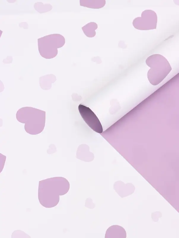 Пленка для цветов, &laquo;Сердца на белом&raquo;, сиреневый, 57&times;57 см