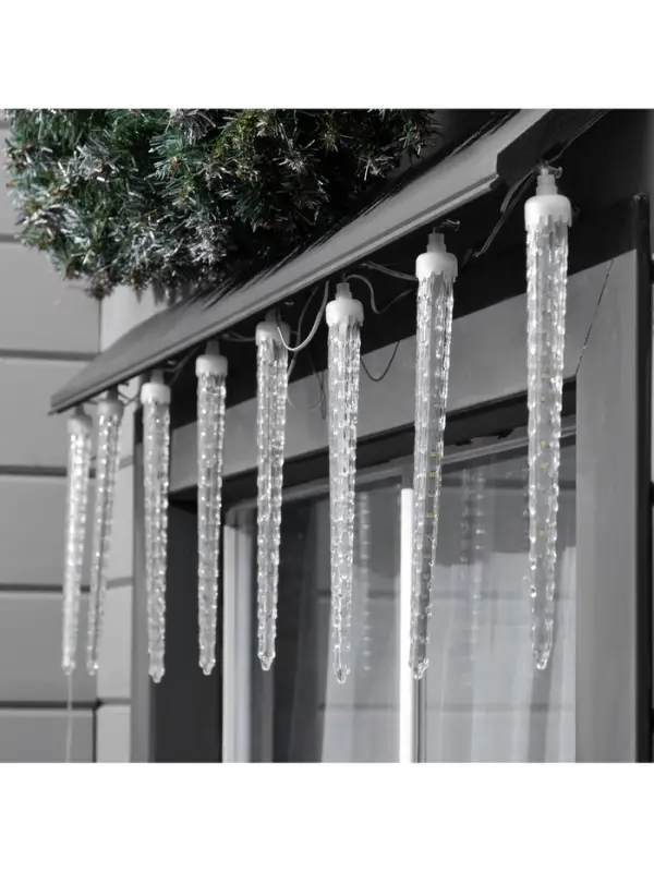 Гирлянда &laquo;Сосульки рифленые&raquo; 2.5&times;0.3 м, IP65, прозрачная нить, 192 LED, свечение белое с эффектом стекания, 12 В