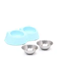 Миска двойная &laquo;Кисы&raquo;, 28&times;16.3&times;7.3 см, на пластиковом основании, металл, голубая