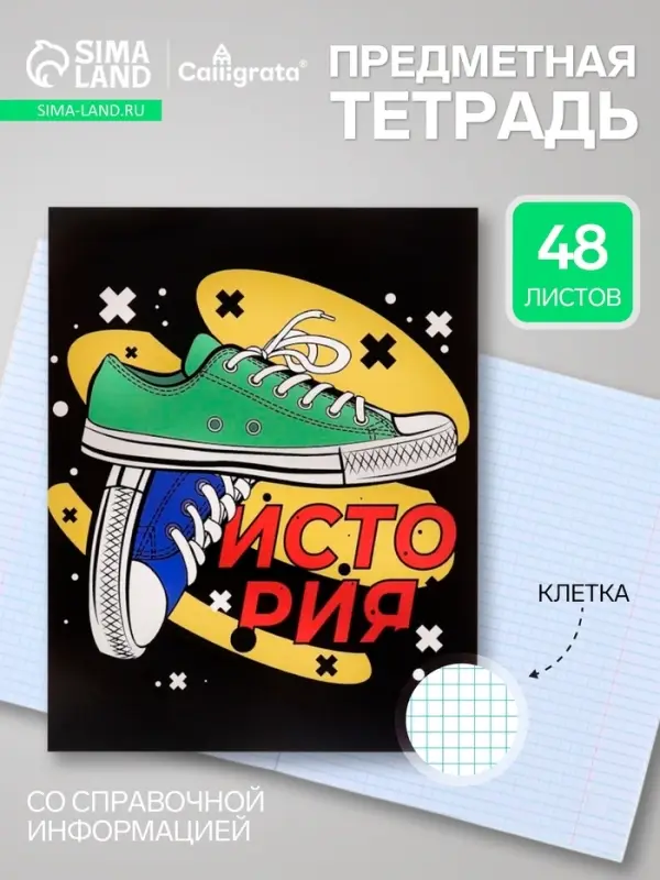 Предметная тетрадь по истории Calligrata TOP &laquo;Кеды&raquo;, 48 листов, в клетку, со справочным материалом, картонная обложка