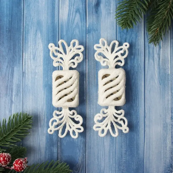 Украшение ёлочное Украшение ёлочное "Конфетка блеск" (набор 2 шт) 12,5х3,5 см, белый