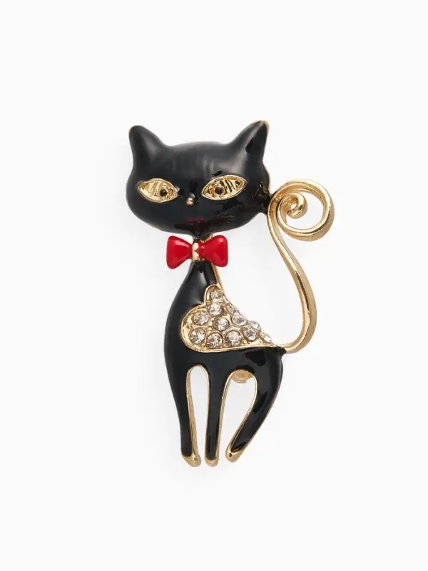 Брошь &laquo;Кошечка&raquo;, с сердечком, чёрная в золоте