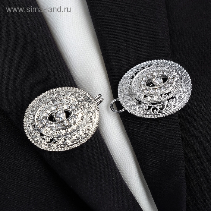 Зажим для кардигана «Эллипс», цвет белый в серебре Зажим для кардигана «Эллипс», цвет белый в серебре