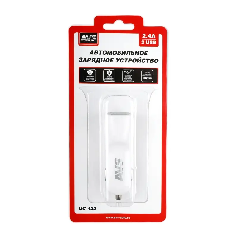 Автомобильное ЗУ AVS UC-433, 2 USB, 2.4 А, 12 Вт (A78700S)