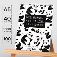 Скетчбук А5, 40 л 100 г/м&sup2; &laquo;Панда&raquo;