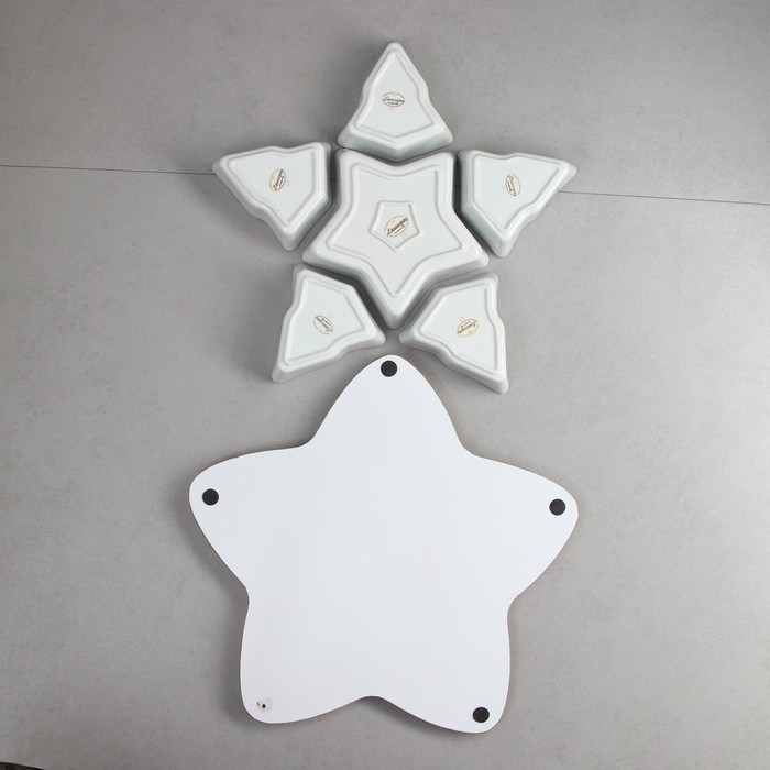 Менажница «Звезды», 5 шт: 200 мл, 1 шт: 500 мл, деревянное основание, фарфор, Иран Менажница «Звезды», 5 шт: 200 мл, 1 шт: 500 мл, деревянное основание, фарфор, Иран