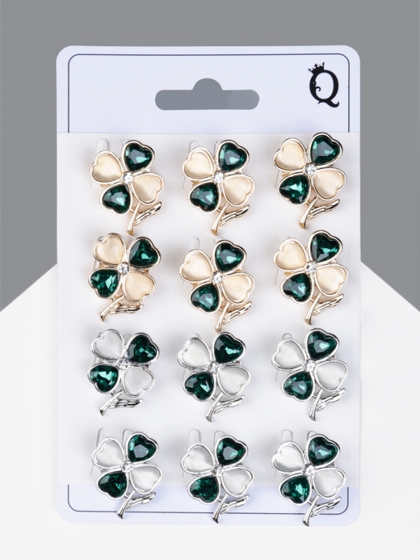 Брошь «Клевер» на удачу, МИКС, (неделимая фасовка 12 шт., цена за шт.)