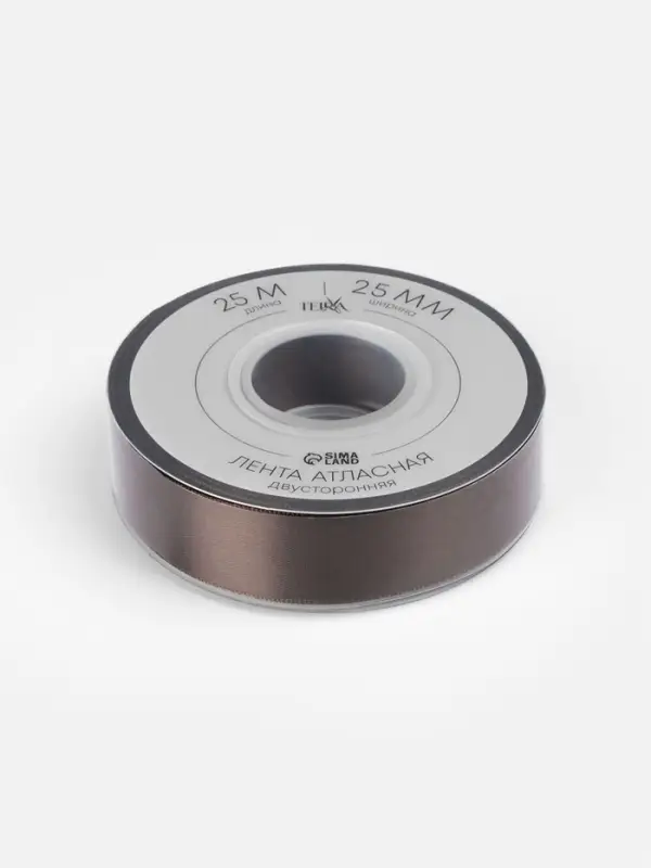 Лента атласная TEIRA, двухсторонняя, 25 мм, 25&plusmn;1 м, коричневая №0850