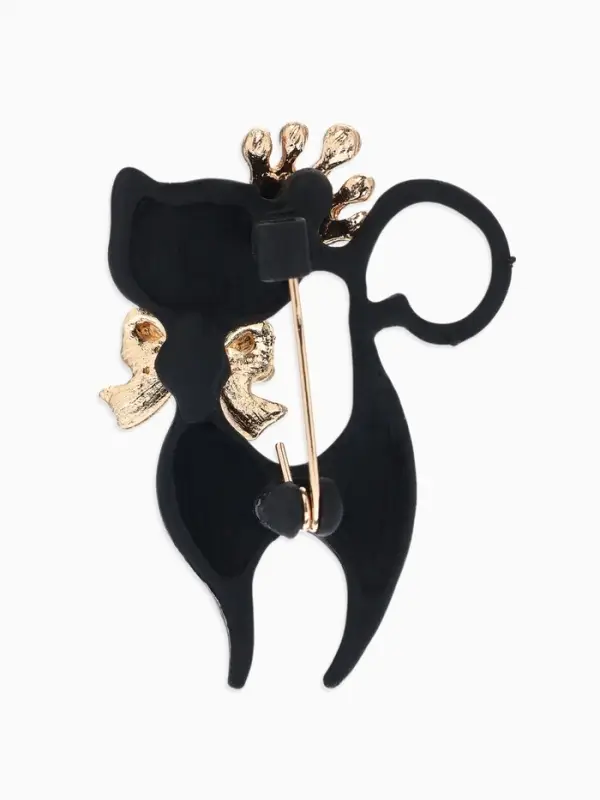 Брошь &laquo;Кошка грация&raquo;, в короне, матовая, чёрная в золоте