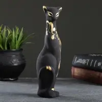 Фигура керамика &laquo;Кошка Багира&raquo;, чёрная, правая, роспись, 5&times;4&times;20 см