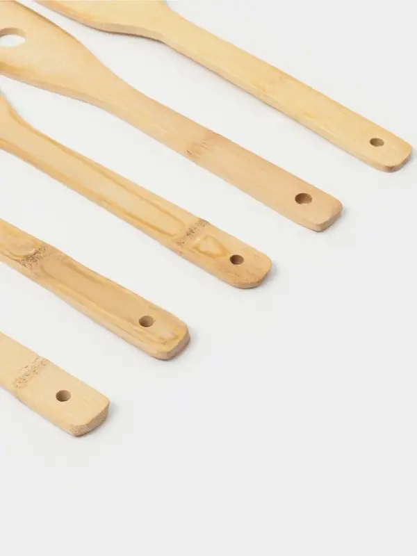 Набор кухонных принадлежностей Доляна &laquo;Бамбуковый лес&raquo;, 5 предметов на подставке: 2 лопатки, 3 ложки