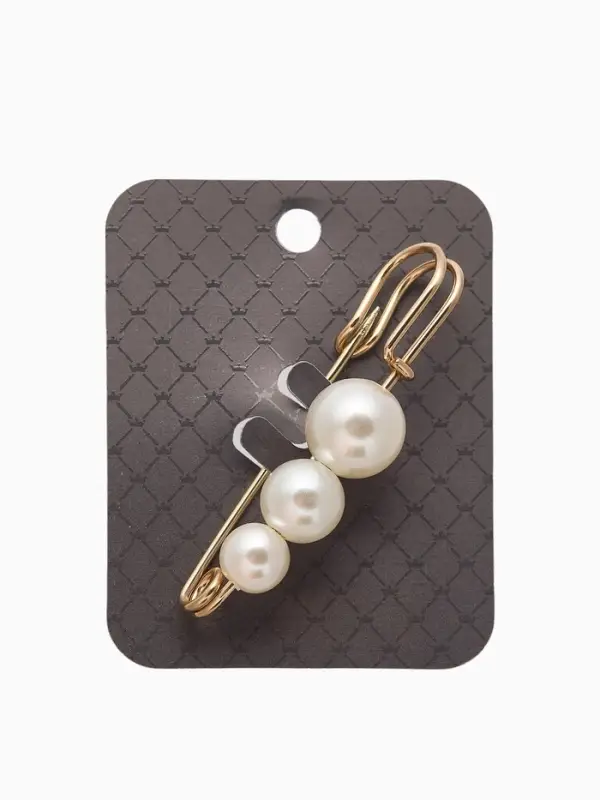 Булавка &laquo;Три жемчужины&raquo;, 6 см, белая в золоте