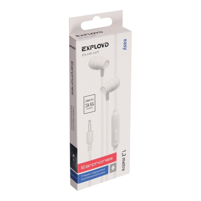 Наушники Exployd EX-HP-1471, вакуумные, микрофон, проводные, 108 дБ, 1.2 м, 3.5 мм, белые Наушники Exployd EX-HP-1471, вакуумные, микрофон, проводные, 108 дБ, 1.2 м, 3.5 мм, белые