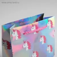 Пакет подарочный голографический, упаковка, «Единорожки», 12 х 15 х 5.5 см