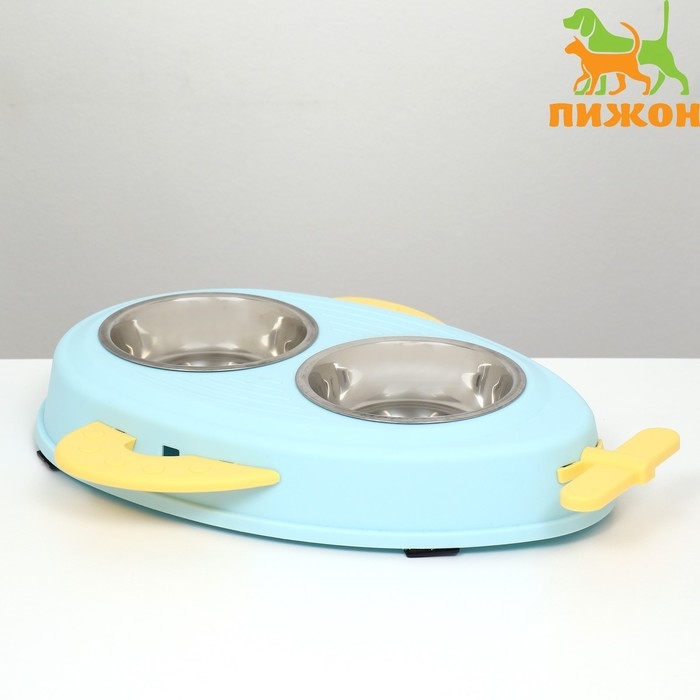 Миска металлическая двойная на пластиковом основании 34 х 28 х 5 см, голубая Миска металлическая двойная на пластиковом основании 34 х 28 х 5 см, голубая