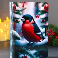 Книга-шкатулка новогодняя №2 "Снегирь на елке ". 19х13х5 см