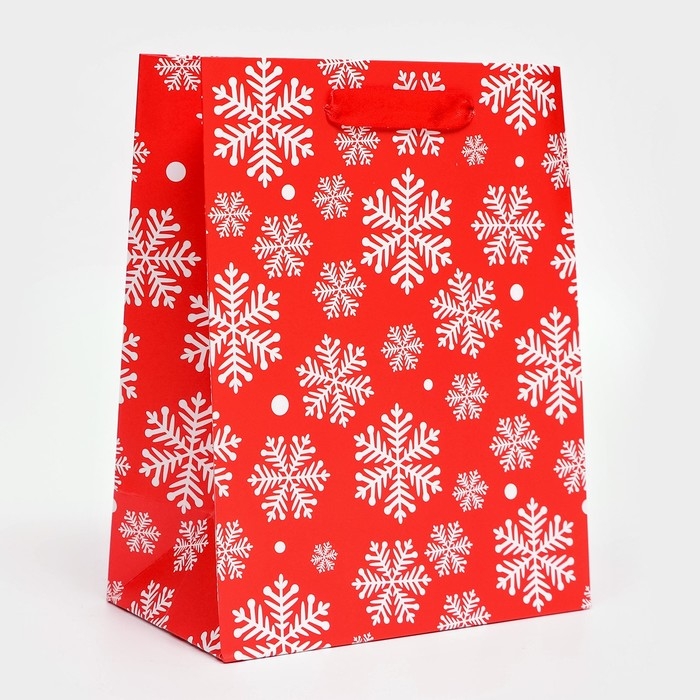 Новый год. Пакет подарочный, ламинированный, Новый год. Пакет подарочный, ламинированный, "Снежинки",18 х 23 х 10 см.